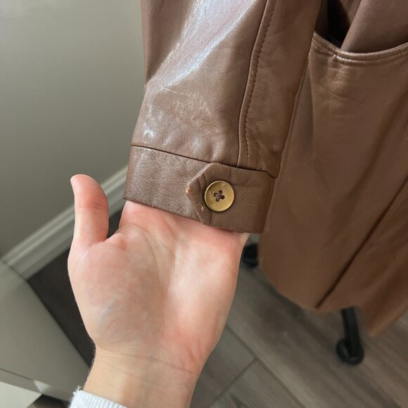 Vintage Brown Leather Long Belted Coat - Picture 4 of 13